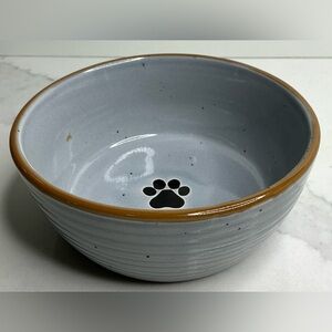 Signature Dog Bowl Stoneware Gray With Black Speckles Dog Print 6 X 2.5 Inches